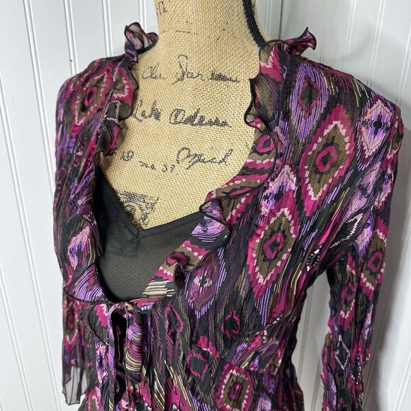 Notations 2 Piece Sheer Ruffle Tie Front Top Sz M Y2K Indie Festival Artsy Vtg - Picture 2 of 16